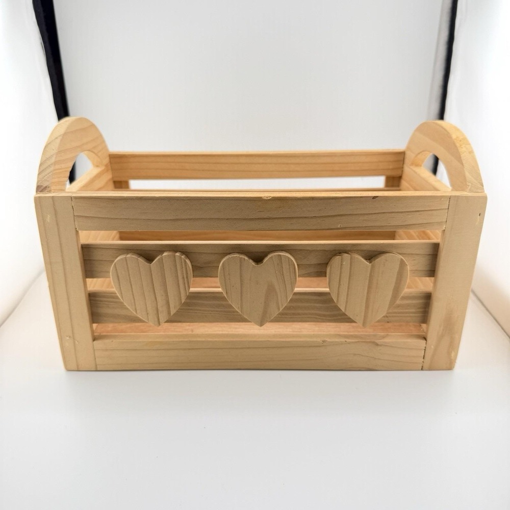 Wooden Container With Hearts Vintage